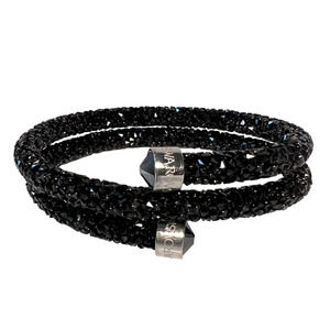 Swarovski Crystal Dust Double Wrap Black Bangle Bracelet Authentic